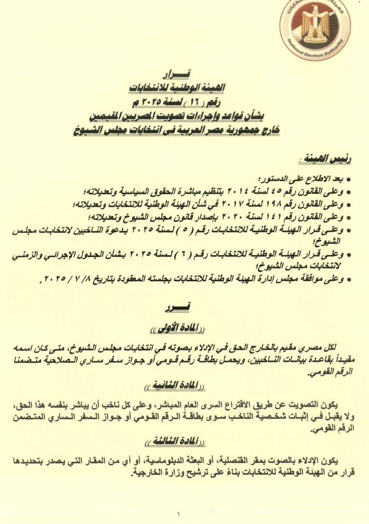 قواعد تصويت المصريين بالخارج في انتخابات الشيوخ وفقا لما أصدرته الهيئة الوطنية - الخليج الان