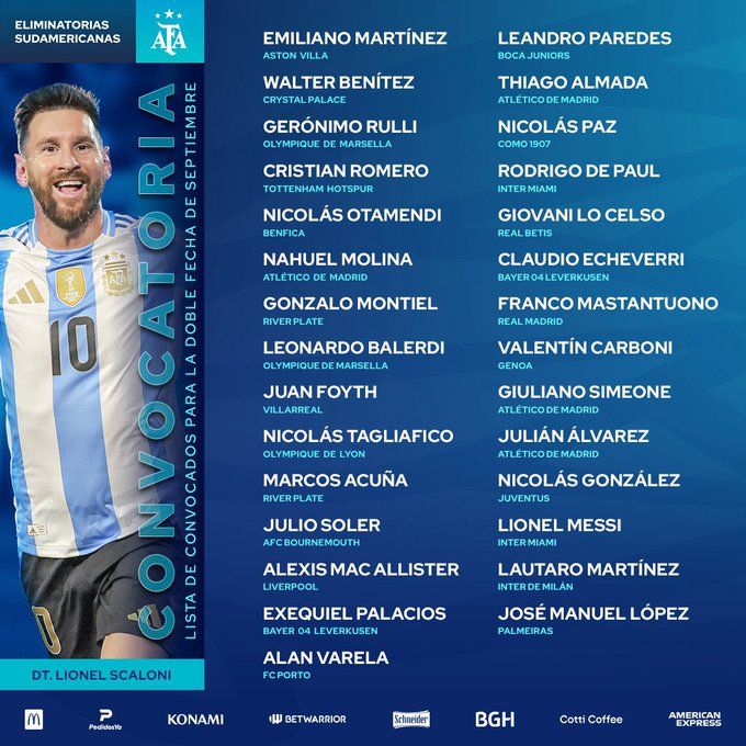 بقيادة ليونيل ميسي: قائمة منتخب الأرجنتين لمواجهتي فنزويلا والإكوادور في تصفيات كأس العالم - الخليج الان